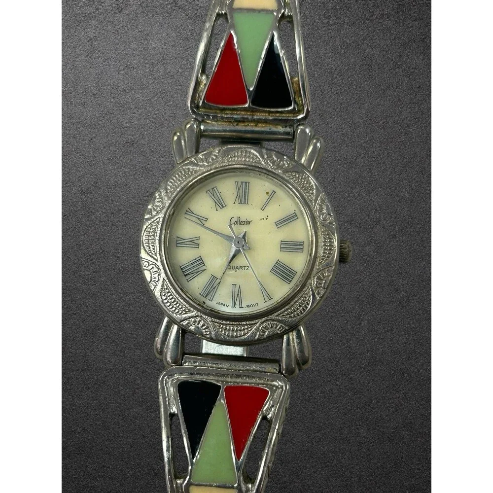 Vintage Collezio Quartz Ladies Watch Silver Tone Multi-Color Enamel For Parts